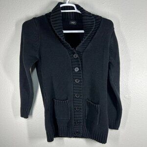 F&F Cardigan Womens 16 Black Shawl Collar Button Front Knit Sweater Long Sleeve